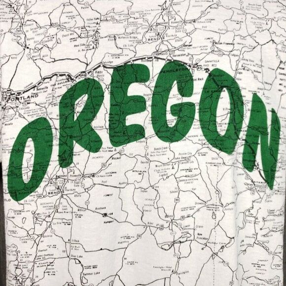Oregon State Road Map T Shirt Vintage 90s All Over Print Made In USA Mens Size L - Picture 2 of 6